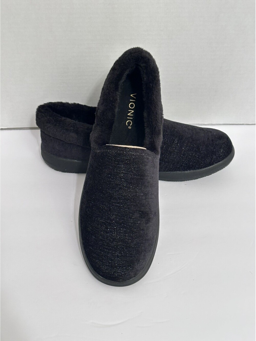 Vionic Clare Black Women's Faux Fur Cozy Collar Slippers Size 8 US J0777F1001